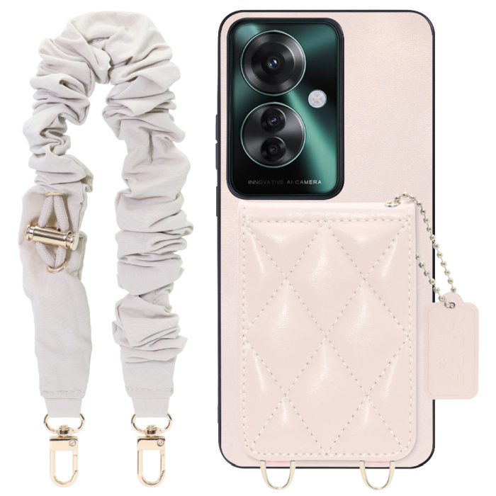 [ LOOF SWEET-SHELL SHUSHU ] OPPO Reno11 A  スマホケース キルティング加工のカードケース付き シュシュストラップ付き マグネット内蔵 カード収納 本革 パステルカラー [ OPPO Reno11 A ]