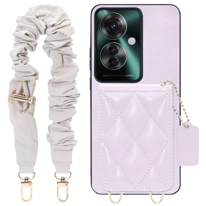 [ LOOF SWEET-SHELL SHUSHU ] OPPO Reno11 A  スマホケース キルティング加工のカードケース付き シュシュストラップ付き マグネット内蔵 カード収納 本革 パステルカラー [ OPPO Reno11 A ]