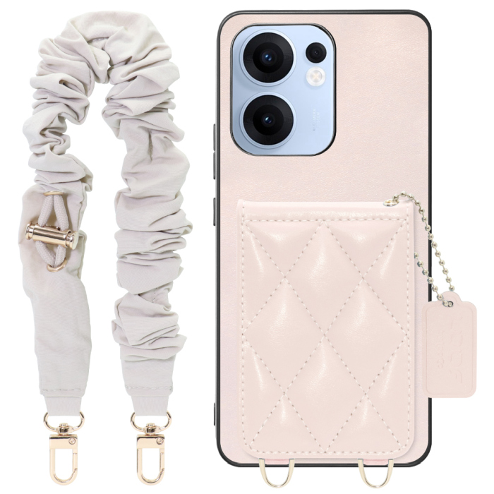 [ LOOF SWEET-SHELL SHUSHU ] OPPO Reno13 A  スマホケース キルティング加工のカードケース付き シュシュストラップ付き マグネット内蔵 カード収納 本革 パステルカラー [ OPPO Reno13 A ]