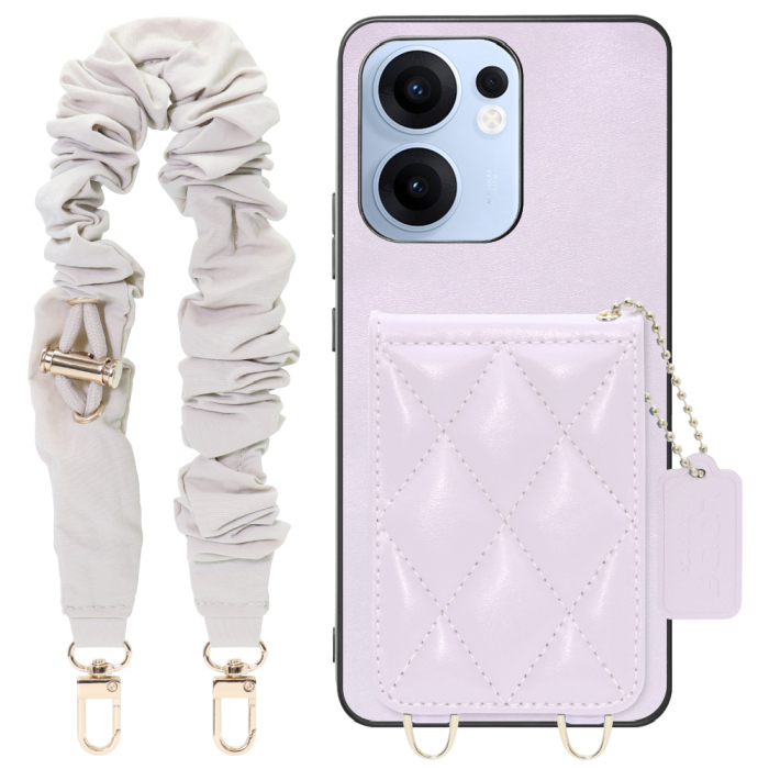 [ LOOF SWEET-SHELL SHUSHU ] OPPO Reno13 A  スマホケース キルティング加工のカードケース付き シュシュストラップ付き マグネット内蔵 カード収納 本革 パステルカラー [ OPPO Reno13 A ]