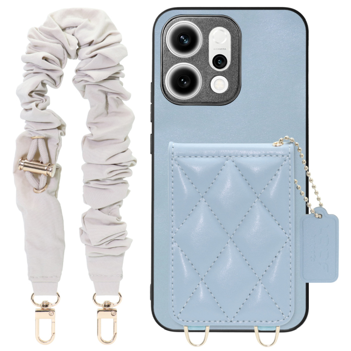 [ LOOF SWEET-SHELL SHUSHU ] OPPO Reno14 5G  スマホケース キルティング加工のカードケース付き シュシュストラップ付き マグネット内蔵 カード収納 本革 パステルカラー [ OPPO Reno14 5G ]