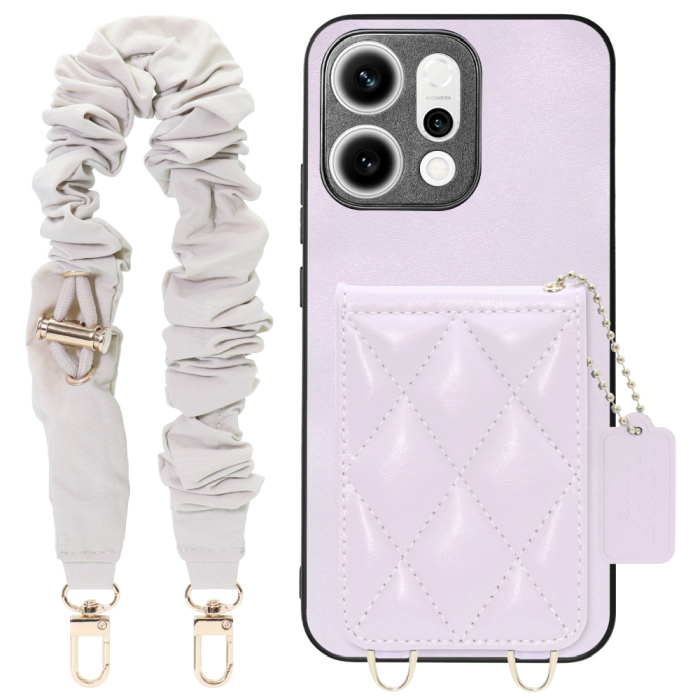 [ LOOF SWEET-SHELL SHUSHU ] OPPO Reno14 5G  スマホケース キルティング加工のカードケース付き シュシュストラップ付き マグネット内蔵 カード収納 本革 パステルカラー [ OPPO Reno14 5G ]