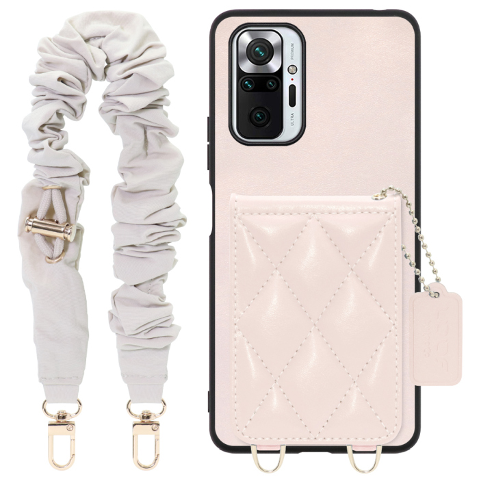 [ LOOF SWEET-SHELL SHUSHU ] Xiaomi Redmi Note 10 Pro redminote10pro note10pro redminote 10pro スマホケース キルティング加工のカードケース付き シュシュストラップ付き マグネット内蔵 カード収納 本革 パステルカラー [ Redmi Note 10 Pro ]