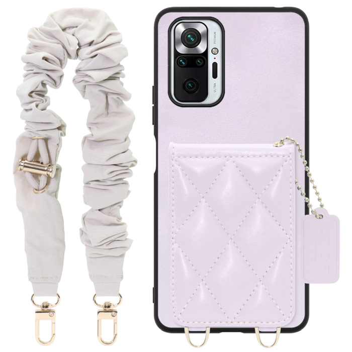 [ LOOF SWEET-SHELL SHUSHU ] Xiaomi Redmi Note 10 Pro redminote10pro note10pro redminote 10pro スマホケース キルティング加工のカードケース付き シュシュストラップ付き マグネット内蔵 カード収納 本革 パステルカラー [ Redmi Note 10 Pro ]