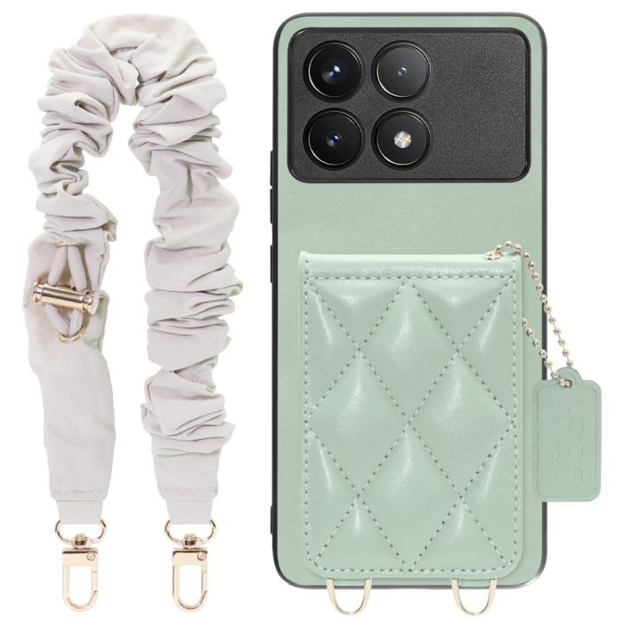 [ LOOF SWEET-SHELL SHUSHU ] POCO F6 Pro  スマホケース キルティング加工のカードケース付き シュシュストラップ付き マグネット内蔵 カード収納 本革 パステルカラー [ POCO F6 Pro ]