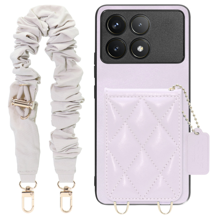 [ LOOF SWEET-SHELL SHUSHU ] POCO F6 Pro  スマホケース キルティング加工のカードケース付き シュシュストラップ付き マグネット内蔵 カード収納 本革 パステルカラー [ POCO F6 Pro ]