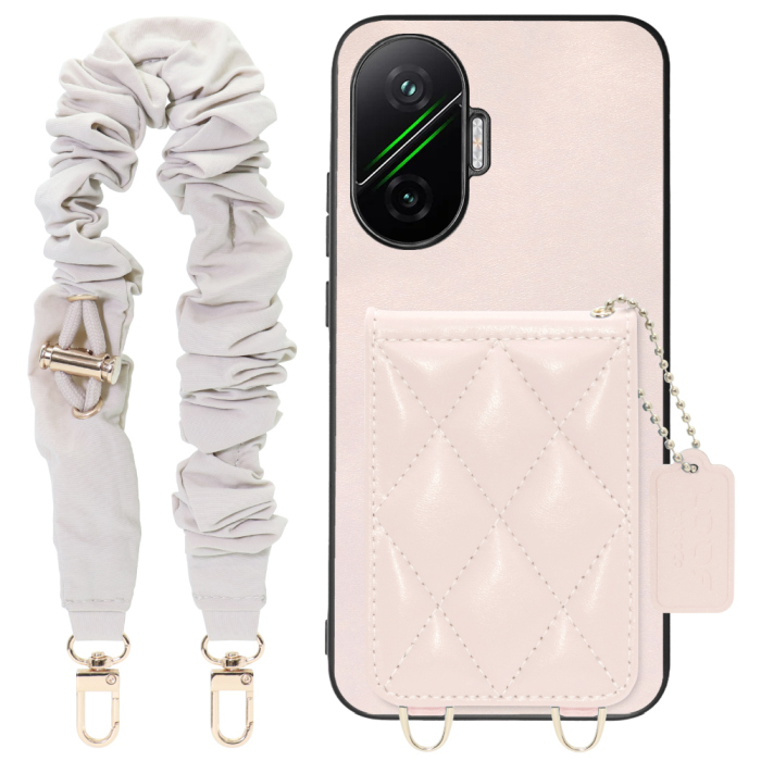 [ LOOF SWEET-SHELL SHUSHU ] POCO F7 Xiaomi シャオミ スマホケース キルティング加工のカードケース付き シュシュストラップ付き マグネット内蔵 カード収納 本革 パステルカラー [ POCO F7 ]