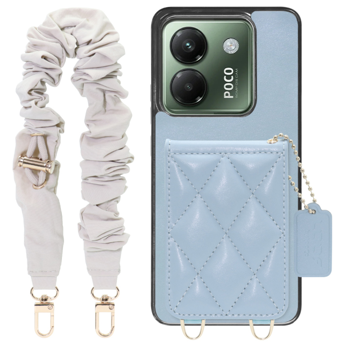 [ LOOF SWEET-SHELL SHUSHU ] POCO M7 Pro 5G Xiaomi シャオミ スマホケース キルティング加工のカードケース付き シュシュストラップ付き マグネット内蔵 カード収納 本革 パステルカラー [ POCO M7 Pro 5G ]