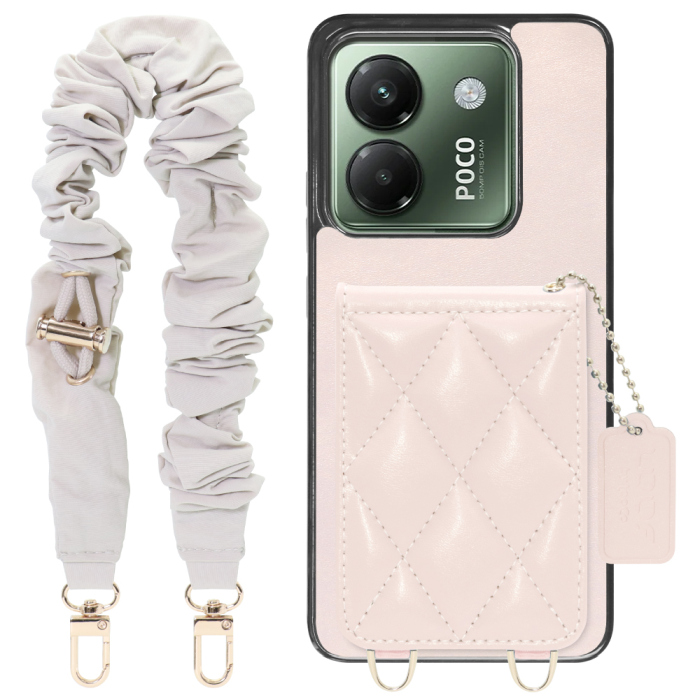 [ LOOF SWEET-SHELL SHUSHU ] POCO M7 Pro 5G Xiaomi シャオミ スマホケース キルティング加工のカードケース付き シュシュストラップ付き マグネット内蔵 カード収納 本革 パステルカラー [ POCO M7 Pro 5G ]