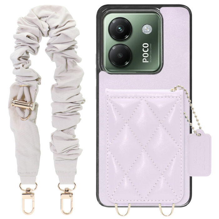 [ LOOF SWEET-SHELL SHUSHU ] POCO M7 Pro 5G Xiaomi シャオミ スマホケース キルティング加工のカードケース付き シュシュストラップ付き マグネット内蔵 カード収納 本革 パステルカラー [ POCO M7 Pro 5G ]