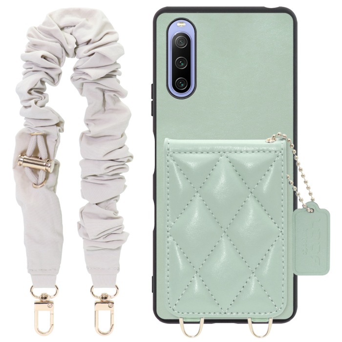 [ LOOF SWEET-SHELL SHUSHU ] Xperia 10 III /  10 III Lite Xperia10III 10III xperia10 スマホケース キルティング加工のカードケース付き シュシュストラップ付き マグネット内蔵 カード収納 本革 パステルカラー [ Xperia 10 III / Lite ]