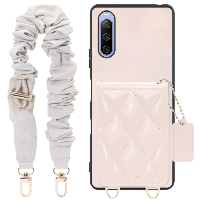 [ LOOF SWEET-SHELL SHUSHU ] Xperia 10 III /  10 III Lite Xperia10III 10III xperia10 スマホケース キルティング加工のカードケース付き シュシュストラップ付き マグネット内蔵 カード収納 本革 パステルカラー [ Xperia 10 III / Lite ]