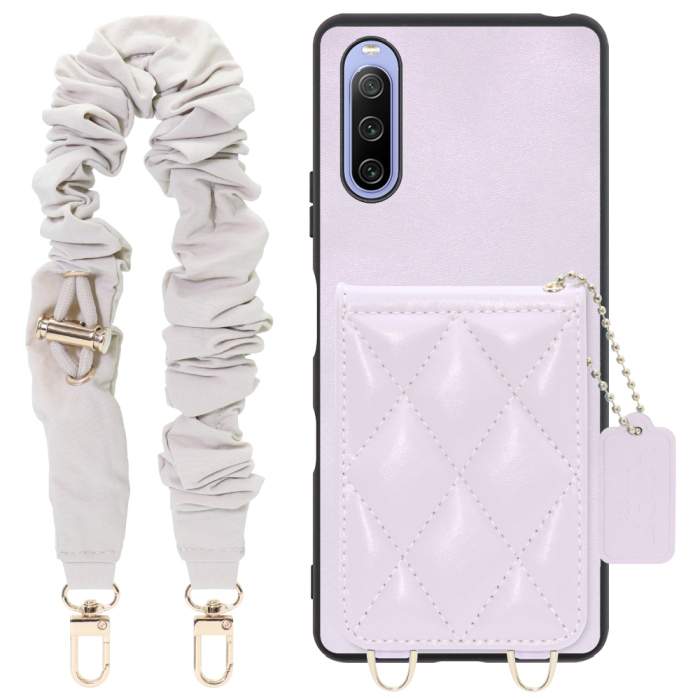 [ LOOF SWEET-SHELL SHUSHU ] Xperia 10 III /  10 III Lite Xperia10III 10III xperia10 スマホケース キルティング加工のカードケース付き シュシュストラップ付き マグネット内蔵 カード収納 本革 パステルカラー [ Xperia 10 III / Lite ]