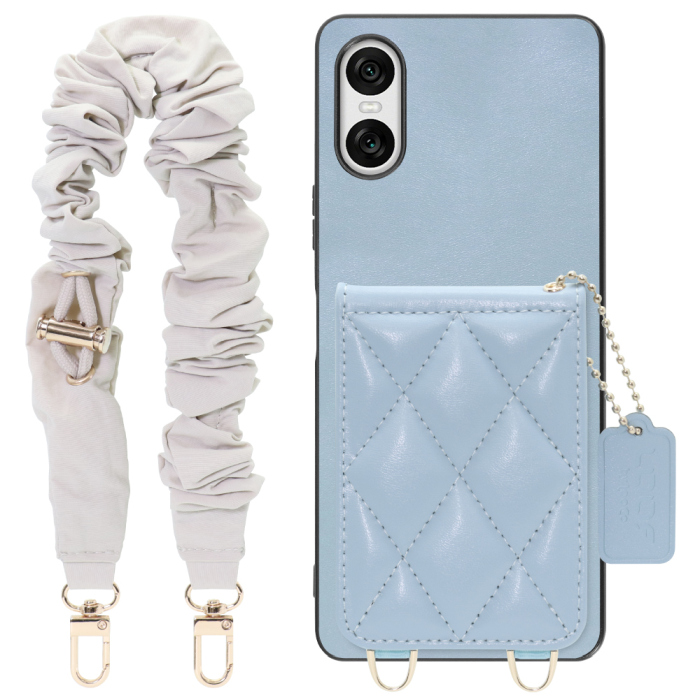 [ LOOF SWEET-SHELL SHUSHU ] Xperia 10 VI  スマホケース キルティング加工のカードケース付き シュシュストラップ付き マグネット内蔵 カード収納 本革 パステルカラー [ Xperia 10 VI ]