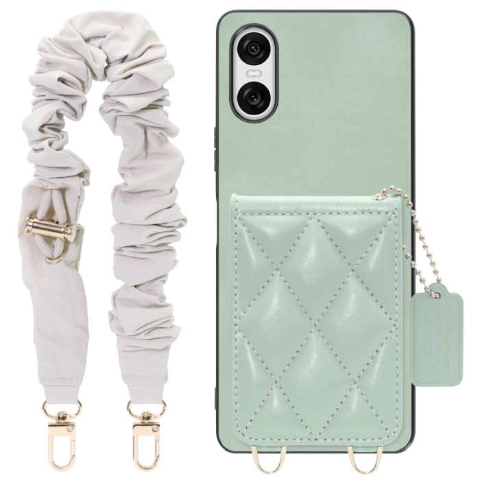 [ LOOF SWEET-SHELL SHUSHU ] Xperia 10 VI  スマホケース キルティング加工のカードケース付き シュシュストラップ付き マグネット内蔵 カード収納 本革 パステルカラー [ Xperia 10 VI ]