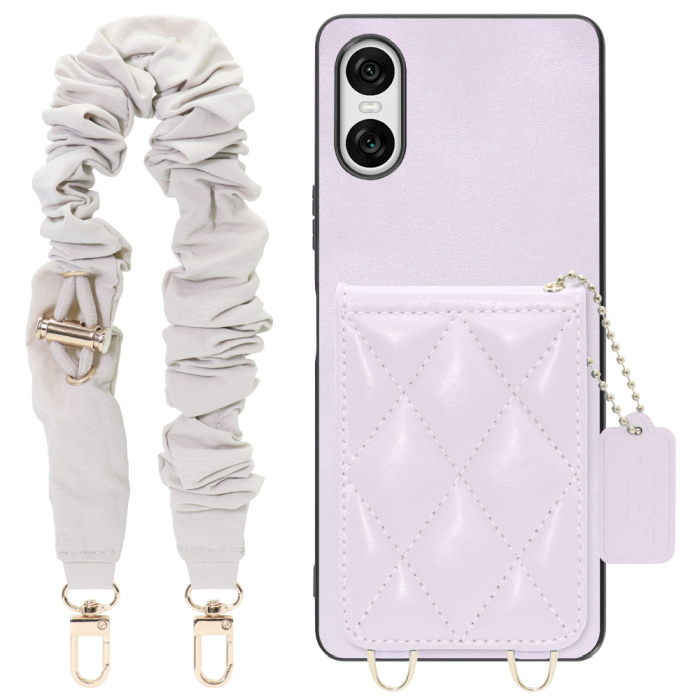 [ LOOF SWEET-SHELL SHUSHU ] Xperia 10 VI  スマホケース キルティング加工のカードケース付き シュシュストラップ付き マグネット内蔵 カード収納 本革 パステルカラー [ Xperia 10 VI ]
