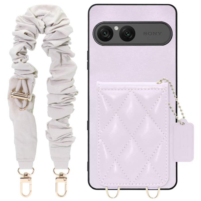 [ LOOF SWEET-SHELL SHUSHU ] Xperia 10 VII エクスペリア XQ-FE44 スマホケース キルティング加工のカードケース付き シュシュストラップ付き マグネット内蔵 カード収納 本革 パステルカラー [ Xperia 10 VII 用 ]