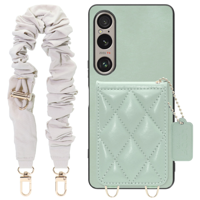 [ LOOF SWEET-SHELL SHUSHU ] Xperia 1 VI  スマホケース キルティング加工のカードケース付き シュシュストラップ付き マグネット内蔵 カード収納 本革 パステルカラー [ Xperia 1 VI ]
