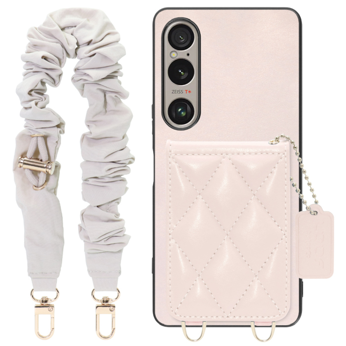 [ LOOF SWEET-SHELL SHUSHU ] Xperia 1 VI  スマホケース キルティング加工のカードケース付き シュシュストラップ付き マグネット内蔵 カード収納 本革 パステルカラー [ Xperia 1 VI ]
