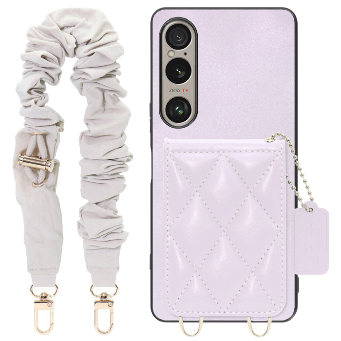 [ LOOF SWEET-SHELL SHUSHU ] Xperia 1 VI  スマホケース キルティング加工のカードケース付き シュシュストラップ付き マグネット内蔵 カード収納 本革 パステルカラー [ Xperia 1 VI ]