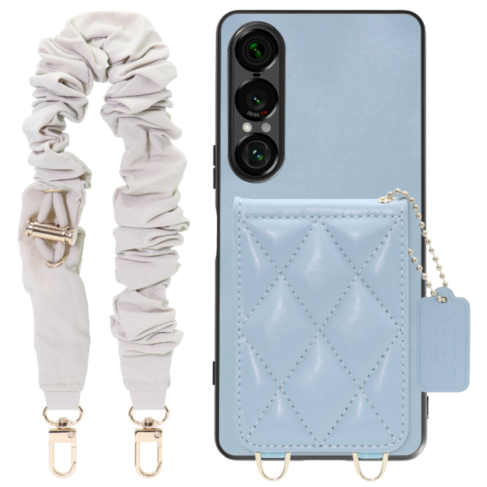 [ LOOF SWEET-SHELL SHUSHU ] Xperia 1 VII SO-51F スマホケース キルティング加工のカードケース付き シュシュストラップ付き マグネット内蔵 カード収納 本革 パステルカラー [ Xperia 1 VII ]