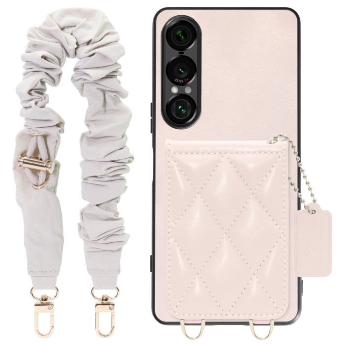 [ LOOF SWEET-SHELL SHUSHU ] Xperia 1 VII SO-51F スマホケース キルティング加工のカードケース付き シュシュストラップ付き マグネット内蔵 カード収納 本革 パステルカラー [ Xperia 1 VII ]