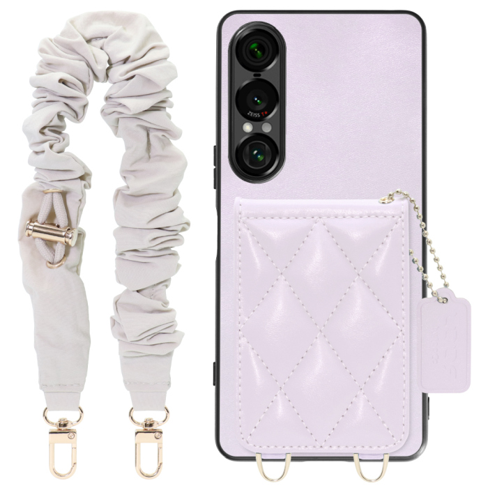 [ LOOF SWEET-SHELL SHUSHU ] Xperia 1 VII SO-51F スマホケース キルティング加工のカードケース付き シュシュストラップ付き マグネット内蔵 カード収納 本革 パステルカラー [ Xperia 1 VII ]