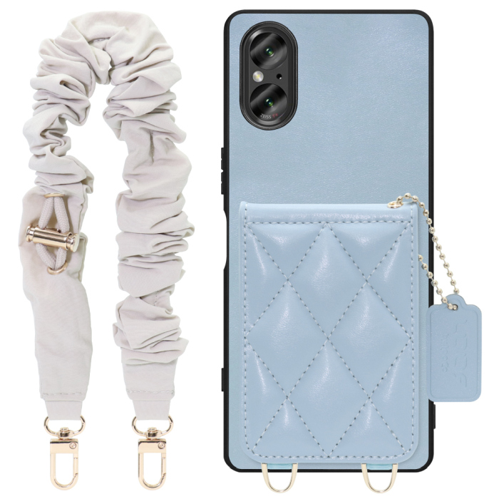 [ LOOF SWEET-SHELL SHUSHU ] Xperia 5 V SO-53D / SOG12 5V Xperia5V スマホケース キルティング加工のカードケース付き シュシュストラップ付き マグネット内蔵 カード収納 本革 パステルカラー [ Xperia 5 V ]