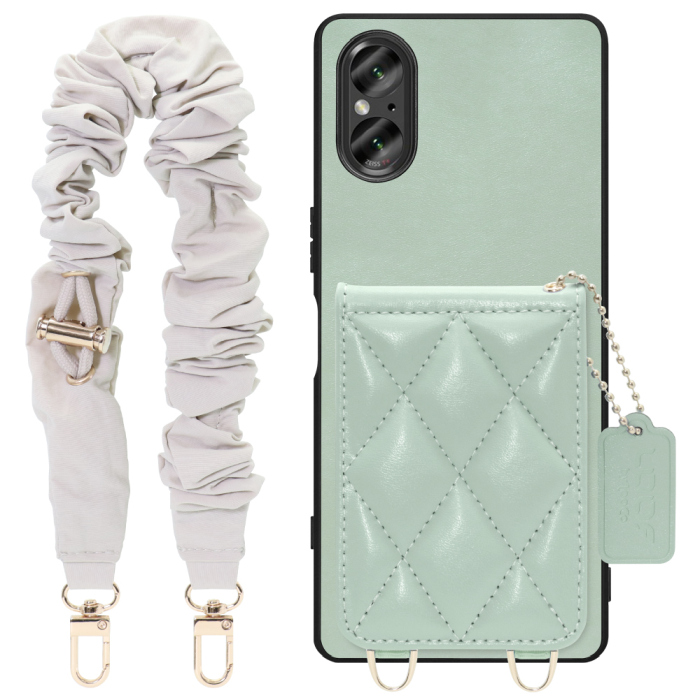 [ LOOF SWEET-SHELL SHUSHU ] Xperia 5 V SO-53D / SOG12 5V Xperia5V スマホケース キルティング加工のカードケース付き シュシュストラップ付き マグネット内蔵 カード収納 本革 パステルカラー [ Xperia 5 V ]