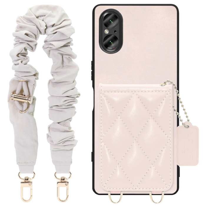 [ LOOF SWEET-SHELL SHUSHU ] Xperia 5 V SO-53D / SOG12 5V Xperia5V スマホケース キルティング加工のカードケース付き シュシュストラップ付き マグネット内蔵 カード収納 本革 パステルカラー [ Xperia 5 V ]