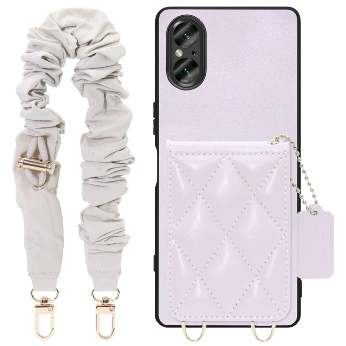 [ LOOF SWEET-SHELL SHUSHU ] Xperia 5 V SO-53D / SOG12 5V Xperia5V スマホケース キルティング加工のカードケース付き シュシュストラップ付き マグネット内蔵 カード収納 本革 パステルカラー [ Xperia 5 V ]