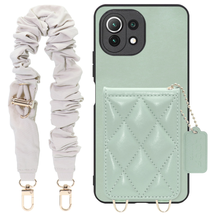 [ LOOF SWEET-SHELL SHUSHU ] Xiaomi Mi 11 Lite 5G mi11lite5g 11lite スマホケース キルティング加工のカードケース付き シュシュストラップ付き マグネット内蔵 カード収納 本革 パステルカラー [ Mi 11 Lite 5G ]