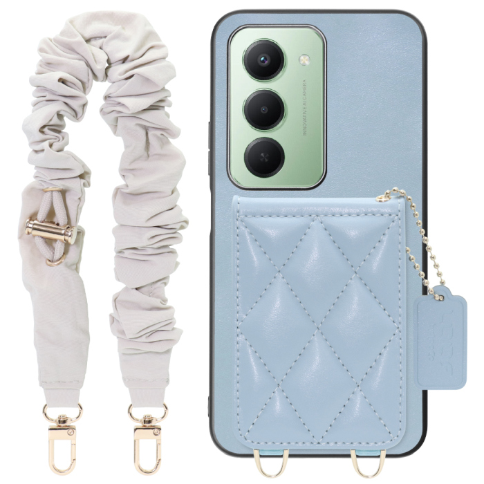 [ LOOF SWEET-SHELL SHUSHU ] Xiaomi REDMI 15 5G  スマホケース キルティング加工のカードケース付き シュシュストラップ付き マグネット内蔵 カード収納 本革 パステルカラー [ Xiaomi REDMI 15 5G ]