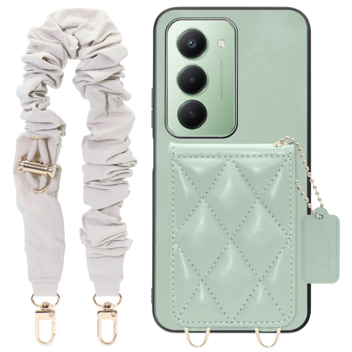 [ LOOF SWEET-SHELL SHUSHU ] Xiaomi REDMI 15 5G  スマホケース キルティング加工のカードケース付き シュシュストラップ付き マグネット内蔵 カード収納 本革 パステルカラー [ Xiaomi REDMI 15 5G ]