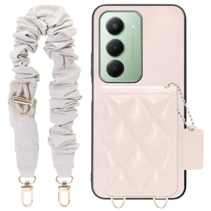 [ LOOF SWEET-SHELL SHUSHU ] Xiaomi REDMI 15 5G  スマホケース キルティング加工のカードケース付き シュシュストラップ付き マグネット内蔵 カード収納 本革 パステルカラー [ Xiaomi REDMI 15 5G ]