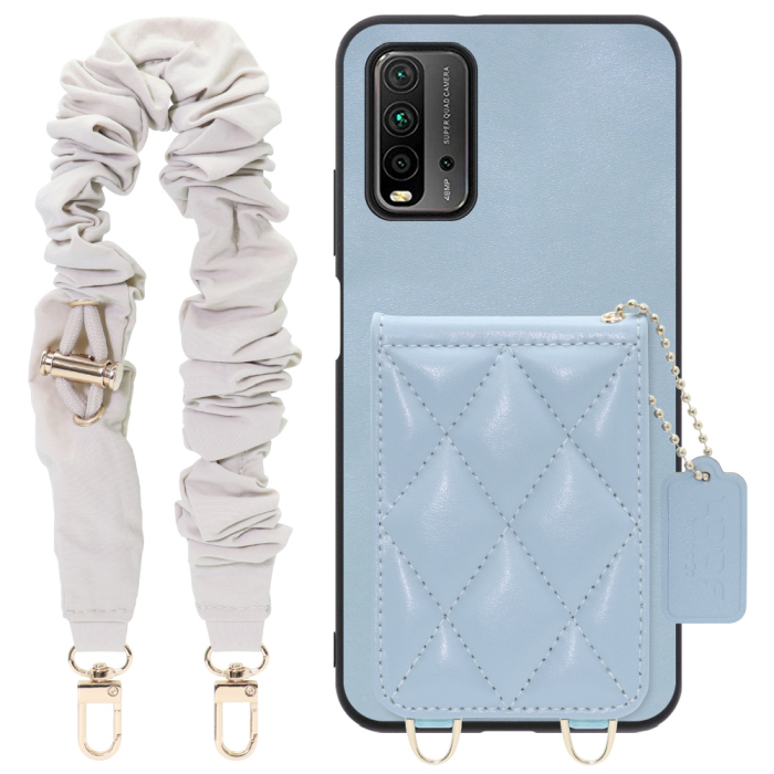 [ LOOF SWEET-SHELL SHUSHU ] Xiaomi Redmi 9T redmi9t スマホケース キルティング加工のカードケース付き シュシュストラップ付き マグネット内蔵 カード収納 本革 パステルカラー [ Redmi 9T ]