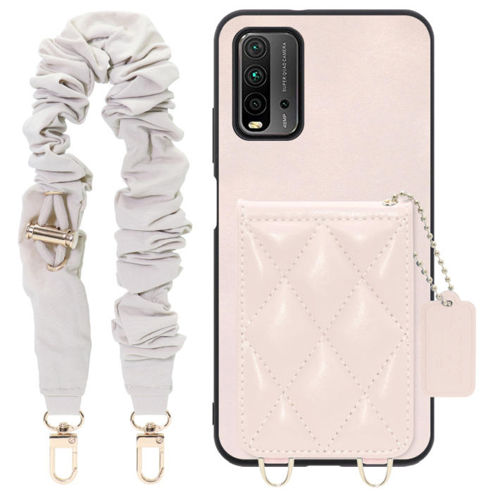 [ LOOF SWEET-SHELL SHUSHU ] Xiaomi Redmi 9T redmi9t スマホケース キルティング加工のカードケース付き シュシュストラップ付き マグネット内蔵 カード収納 本革 パステルカラー [ Redmi 9T ]