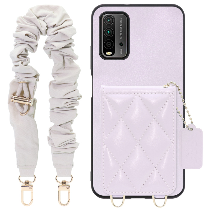 [ LOOF SWEET-SHELL SHUSHU ] Xiaomi Redmi 9T redmi9t スマホケース キルティング加工のカードケース付き シュシュストラップ付き マグネット内蔵 カード収納 本革 パステルカラー [ Redmi 9T ]