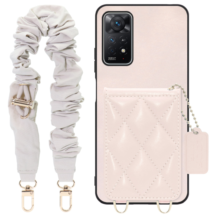 [ LOOF SWEET-SHELL SHUSHU ] Xiaomi Redmi Note 11 Pro 5G redminote11pro5g note11pro 11pro スマホケース キルティング加工のカードケース付き シュシュストラップ付き マグネット内蔵 カード収納 本革 パステルカラー [ Redmi Note 11 Pro 5G ]