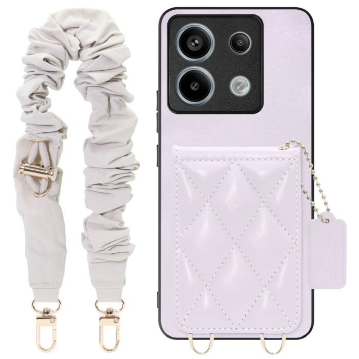 [ LOOF SWEET-SHELL SHUSHU ] Redmi Note 13 Pro 5G  スマホケース キルティング加工のカードケース付き シュシュストラップ付き マグネット内蔵 カード収納 本革 パステルカラー [ Redmi Note 13 Pro 5G ]