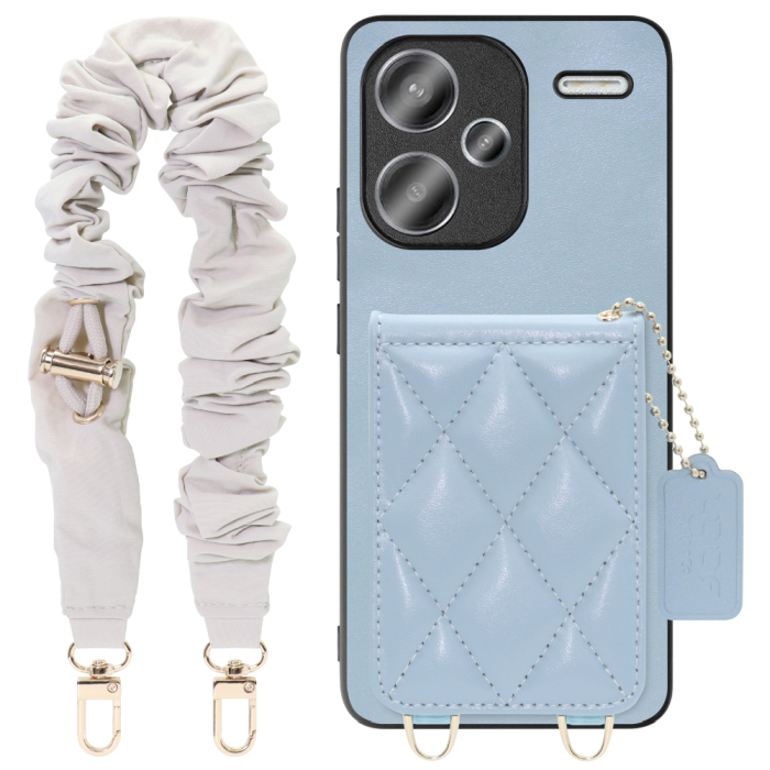 [ LOOF SWEET-SHELL SHUSHU ] Xiaomi Redmi Note 13 Pro+ 5G  スマホケース キルティング加工のカードケース付き シュシュストラップ付き マグネット内蔵 カード収納 本革 パステルカラー [ Redmi Note 13 Pro+ 5G ]