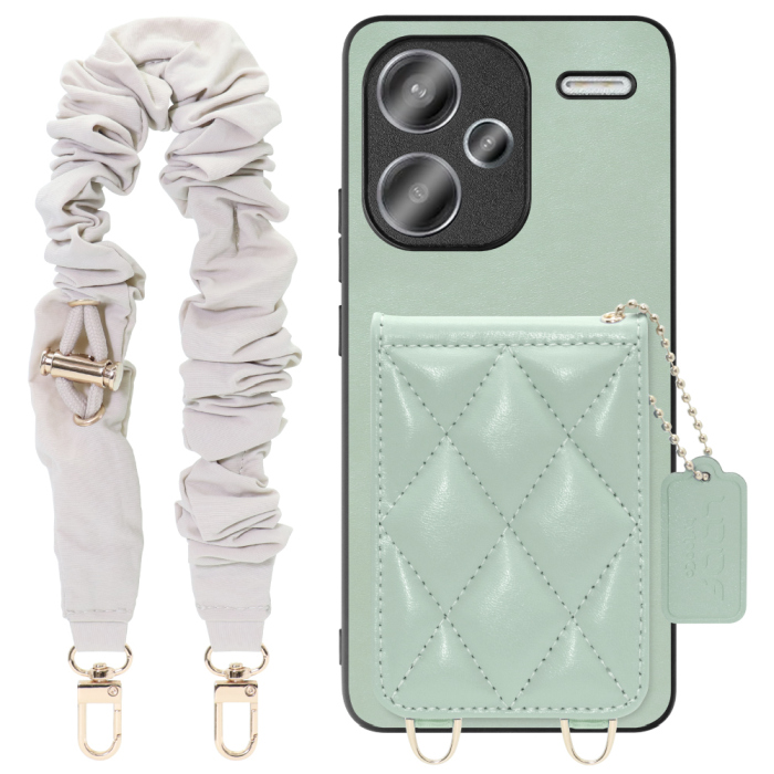 [ LOOF SWEET-SHELL SHUSHU ] Xiaomi Redmi Note 13 Pro+ 5G  スマホケース キルティング加工のカードケース付き シュシュストラップ付き マグネット内蔵 カード収納 本革 パステルカラー [ Redmi Note 13 Pro+ 5G ]