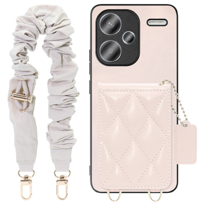 [ LOOF SWEET-SHELL SHUSHU ] Xiaomi Redmi Note 13 Pro+ 5G  スマホケース キルティング加工のカードケース付き シュシュストラップ付き マグネット内蔵 カード収納 本革 パステルカラー [ Redmi Note 13 Pro+ 5G ]