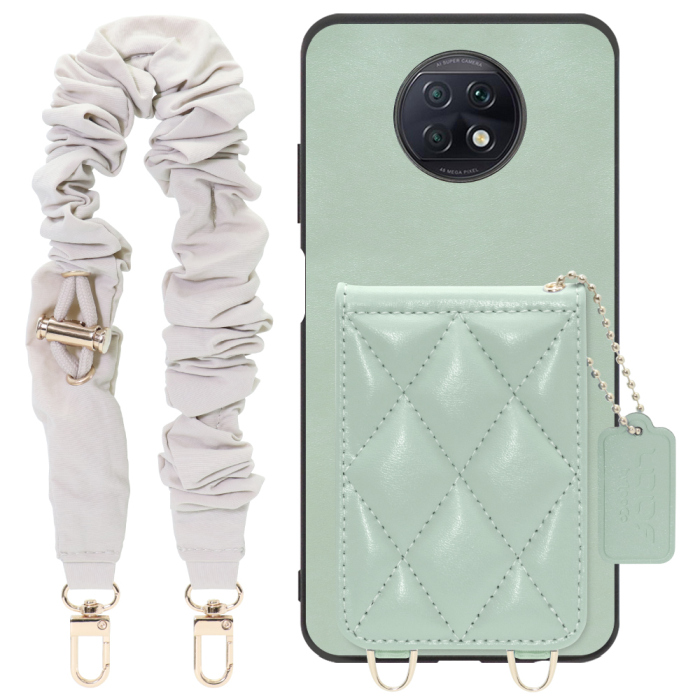 [ LOOF SWEET-SHELL SHUSHU ] Xiaomi Redmi Note 9T redminote9t redminote note9t スマホケース キルティング加工のカードケース付き シュシュストラップ付き マグネット内蔵 カード収納 本革 パステルカラー [ Redmi Note 9T ]