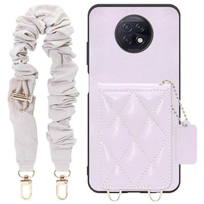 [ LOOF SWEET-SHELL SHUSHU ] Xiaomi Redmi Note 9T redminote9t redminote note9t スマホケース キルティング加工のカードケース付き シュシュストラップ付き マグネット内蔵 カード収納 本革 パステルカラー [ Redmi Note 9T ]