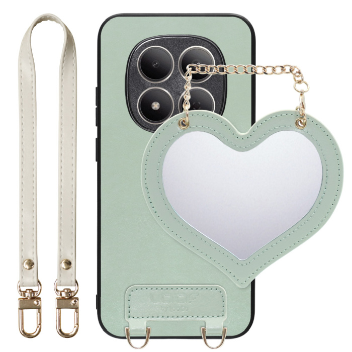 [ LOOF CHARM-SHELL ] REDMI Note 15 Pro 5G Xiaomi スマホケース  ハートのミラーチャーム付き シンプル 背面カバー スマホケース ストラップ付 本革 [ REDMI Note 15 Pro 5G ]