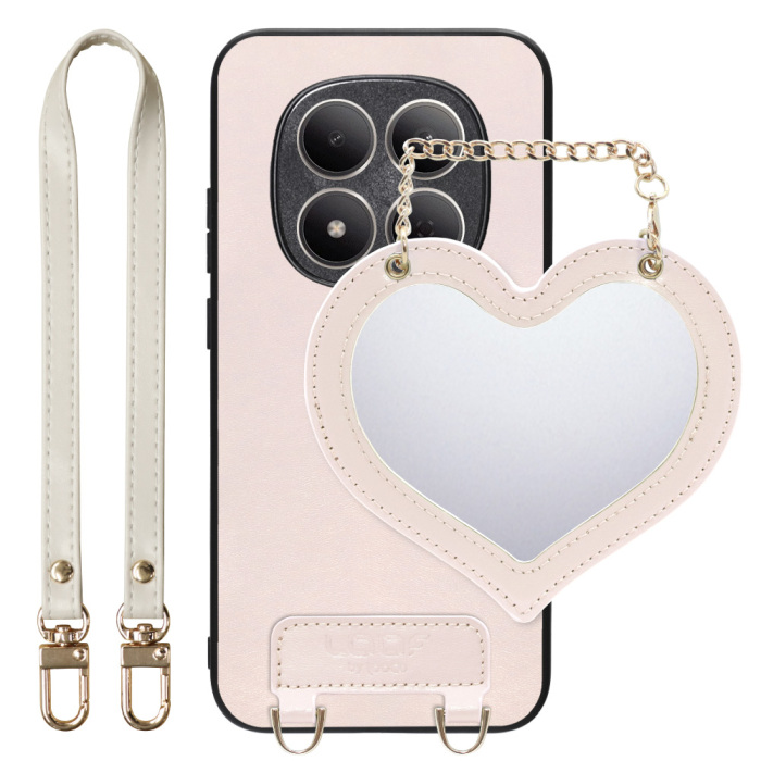 [ LOOF CHARM-SHELL ] REDMI Note 15 Pro 5G Xiaomi スマホケース  ハートのミラーチャーム付き シンプル 背面カバー スマホケース ストラップ付 本革 [ REDMI Note 15 Pro 5G ]