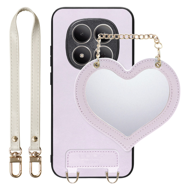 [ LOOF CHARM-SHELL ] REDMI Note 15 Pro 5G Xiaomi スマホケース  ハートのミラーチャーム付き シンプル 背面カバー スマホケース ストラップ付 本革 [ REDMI Note 15 Pro 5G ]