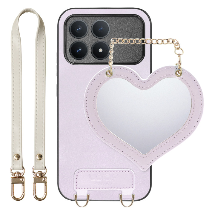 [ LOOF CHARM-SHELL ] POCO F8 Pro Xiaomi スマホケース  ハートのミラーチャーム付き シンプル 背面カバー スマホケース ストラップ付 本革 [ POCO F8 Pro ]