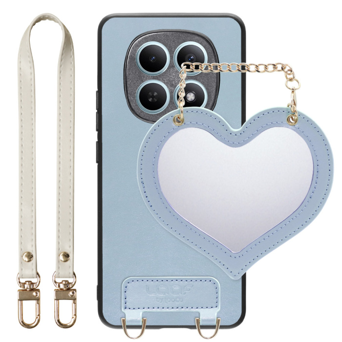 [ LOOF CHARM-SHELL ] POCO M8 5G Xiaomi 25118PC98G スマホケース  ハートのミラーチャーム付き シンプル 背面カバー スマホケース ストラップ付 本革 [ POCO M8 5G ]